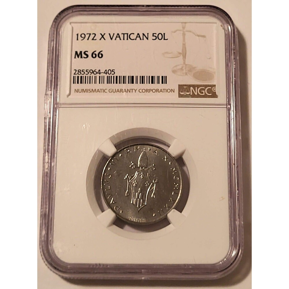 Vatican City Paul VI 1972 Year 10 50 Lire MS66 NGC